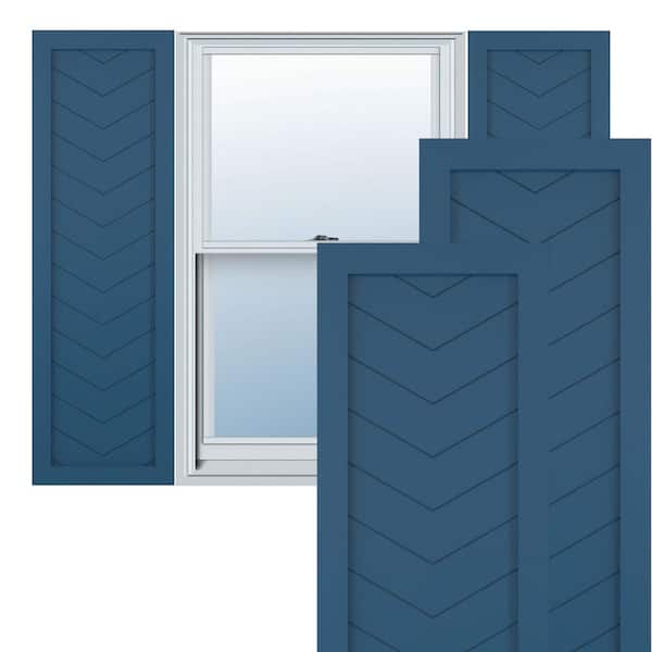 Ekena Millwork 12 in. x 76 in. True Fit PVC Single-Panel Chevron Modern Style Board and Batten Shutters Pair in Sojourn Blue