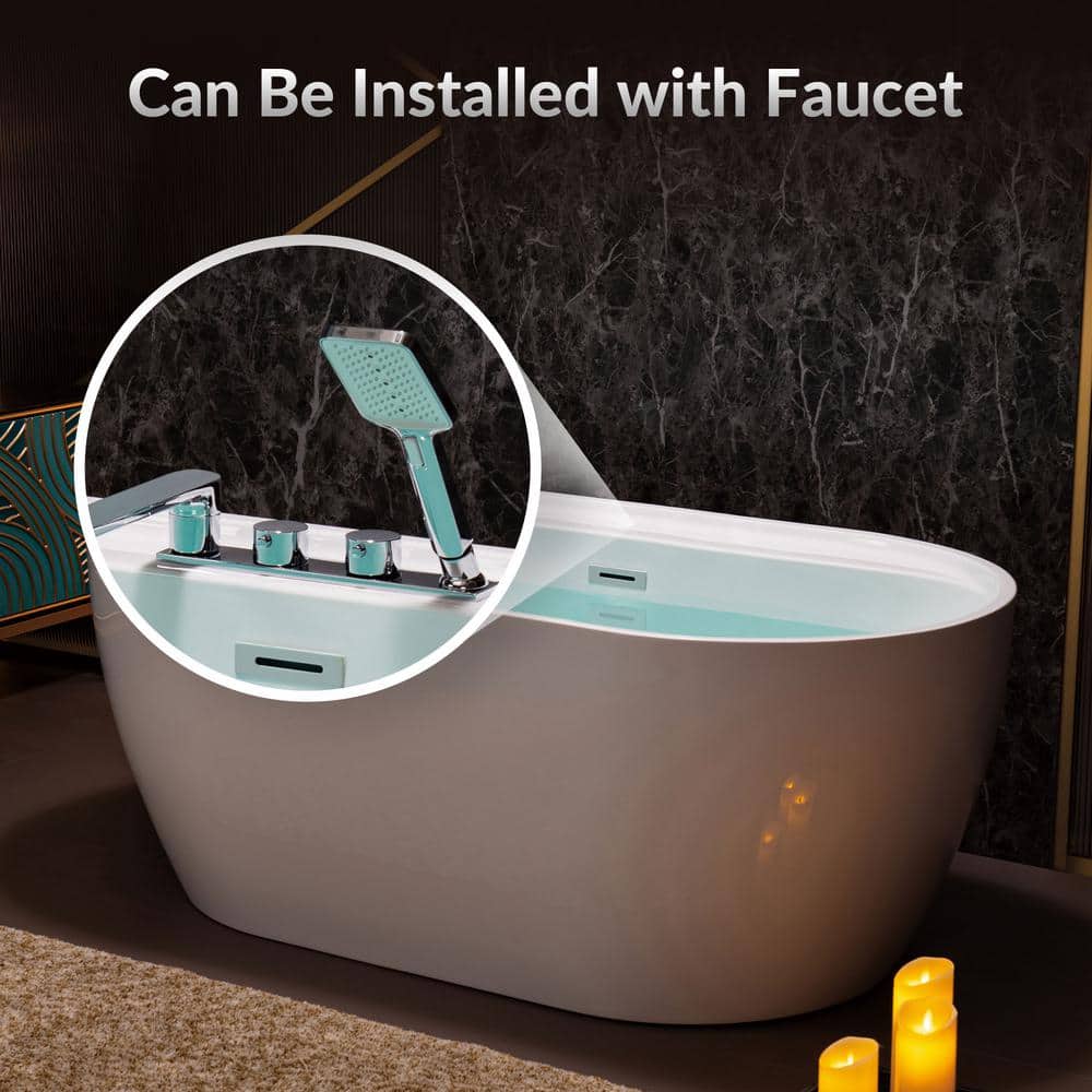 59'' White Freestanding Oval Acrylic Soaking Bathtub