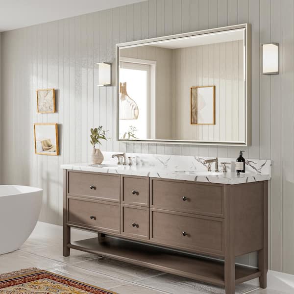 QueenFun 48 in. W x 36 in. H Rectangular Framed Aluminum Beveled