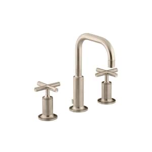 Purist 8 in. Widespread 2-Handle Bathroom Faucet with Cross Handles and Low Gooseneck Spout in Vibrant Brushed Bronze