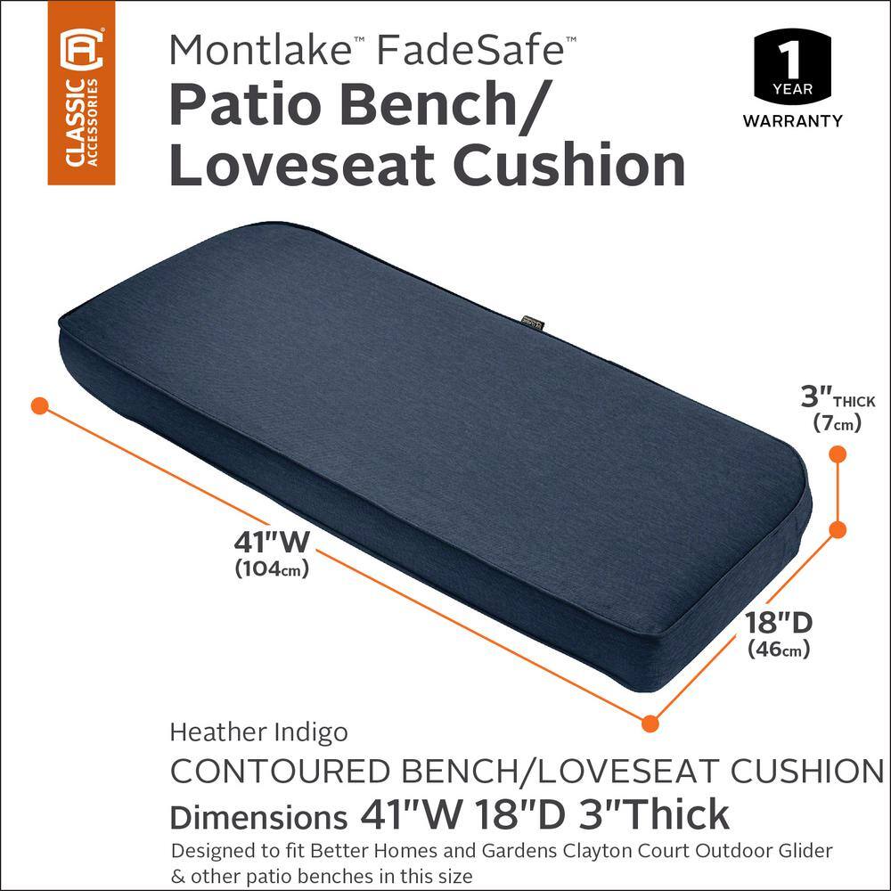 Heather Indigo Polyester Outdoor Bench Cushion, 41" x 18" x 3"