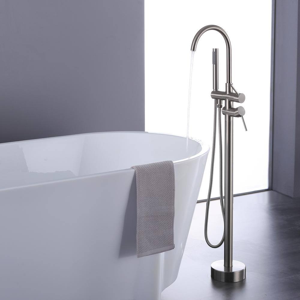 Brushed Nickel Freestanding Tub Filler with Hand Shower