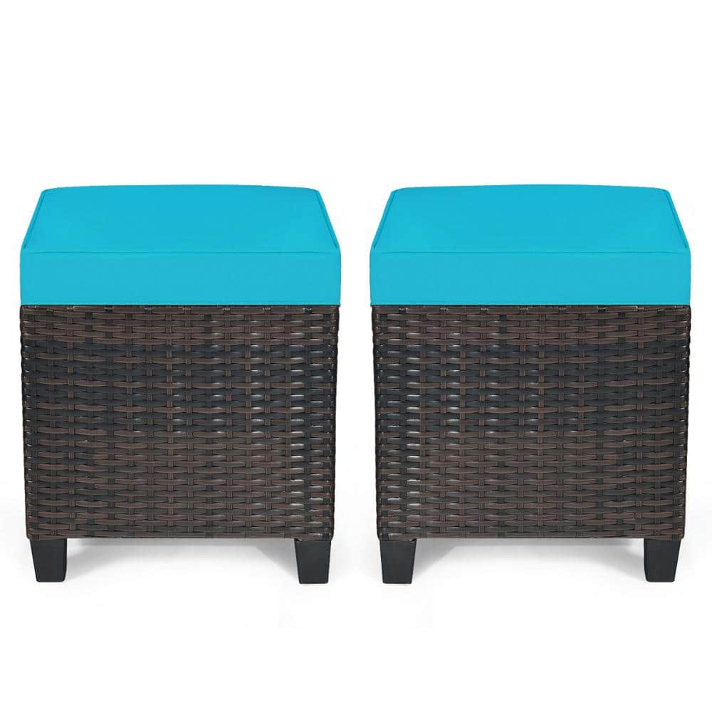 Set of 2 Outdoor Rattan Ottomans Hand-Woven PE Wicker Footstools with Cushions for Deck and Poolside price history on PriceWatchPro