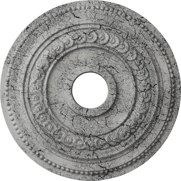 Ekena Millwork 7/8 in. x 18 in. x 18 in. Polyurethane Oldham Ceiling Medallion, Ultra Pure White Crackle