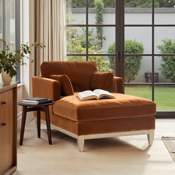 Jennifer Taylor Knox 65 in. Modern Farmhouse Chaise Lounge Chair in Burnt Orange Performance Velvet