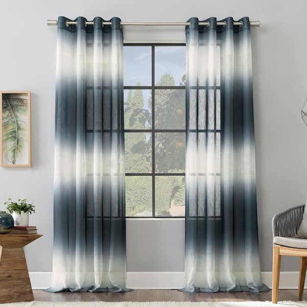 Sun Zero Atlantic Ombre Open Weave Blue Polyester 52 in. W x 96 in. L Grommet Sheer Curtain (Single Panel)