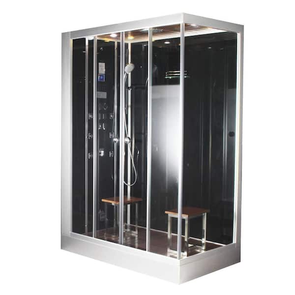 Unbranded Platinum 59 in. x 36 in. x 90 in. Steam Shower in Black with Hinged Door, Left Side Controls and 6 kW Steam Generator