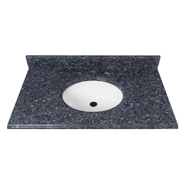 Home Decorators Collection 37 in. W x 22 in D Granite White Round Single Sink Vanity Top in Blue
