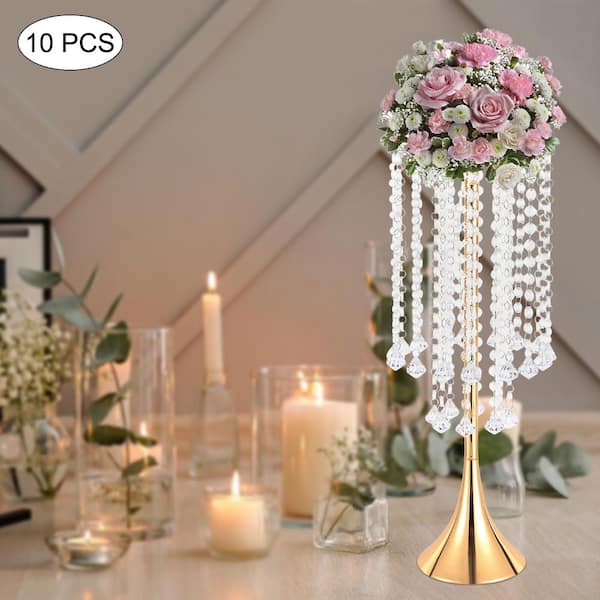 2 Pieces 50cm Height Metal Candle Holder Candle Stand Wedding Centerpiece Event Road Lead Flower Rack (Glod x 2)