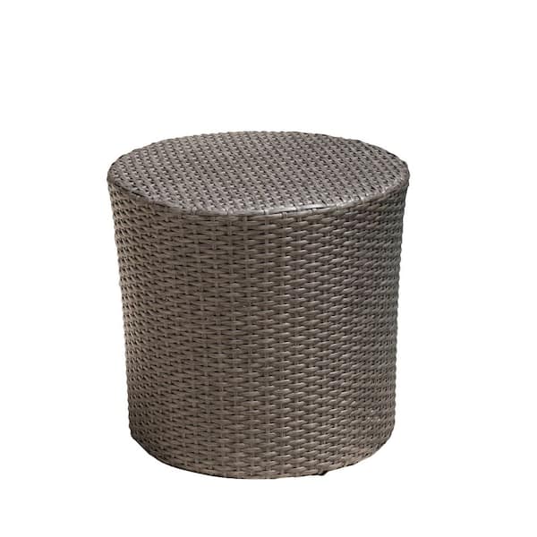 Zeus & Ruta 16.75 in. H Gray Round Wicker Outdoor Patio Side Table Outdoor Barrel Side Table for Graden, Patio, Pool and Porch
