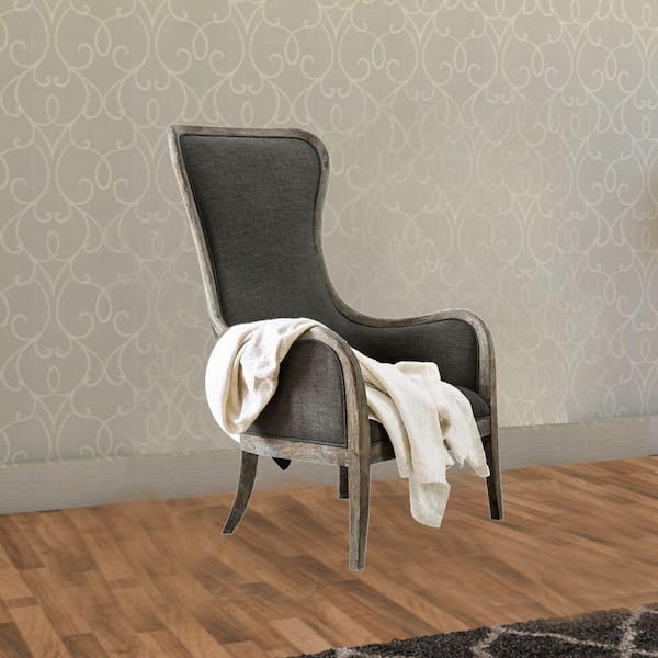 Benjara Gray And Brown Fabric Accent Chair with Wooden Frame
