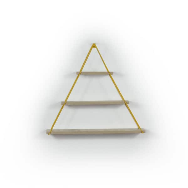 CONGE IMPORT LLC Rustic 29 in. W x 5 in. D Light Brown Wood Yellow Metal Bracket Triangle Decorative Wall Shelf Dining Room Living Room