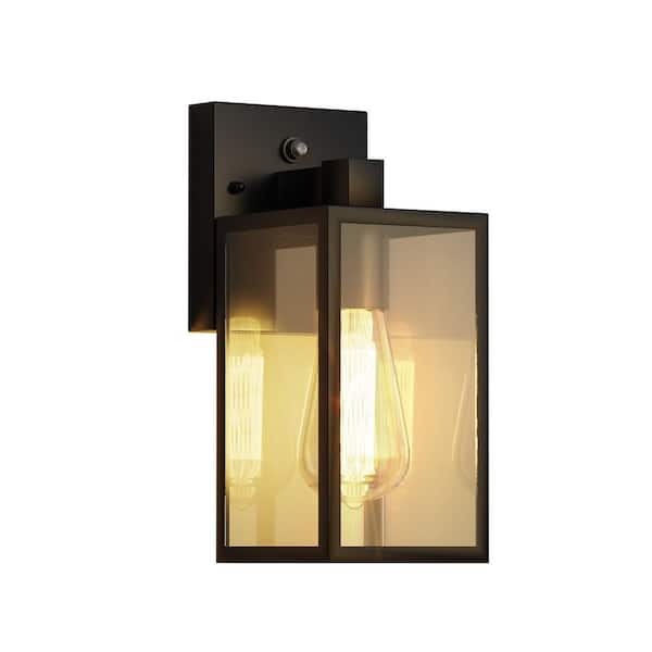 9.7'' Black Modern Outdoor Lighting Fixture, Waterproof Sensor Wall Sconce Lamp, Exterior Porch Light for Doorway Garage