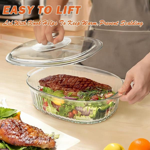 JFVKAF 2.8L 3 qt. Large Oval Glass Casserole Baking Dish with Lid