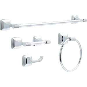 Portwood 4-Piece Bath Accessory Set in Chrome with 24 in. Towel Bar, Toilet Paper Holder, Towel Ring and Towel Hook