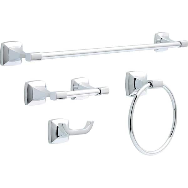 Delta Portwood 4-Piece Bath Hardware Set with 24 in. Towel Bar, Toilet Paper Holder, Towel Ring, Towel Hook in Polished Chrome