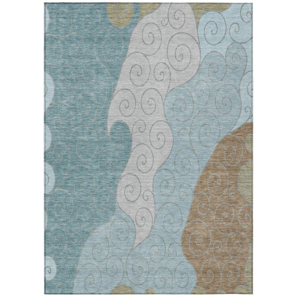 Chantille Machine Washable Indoor/Outdoor Abstract ACN2464 Teal 8 ft. x 10 ft. Area Rug