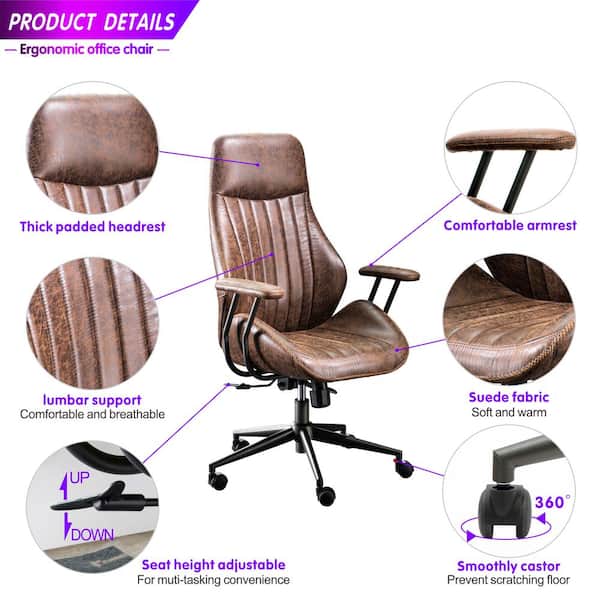 Allwex Task Chair: Ergonomic High Back, 56 Fabric Seat, Brown