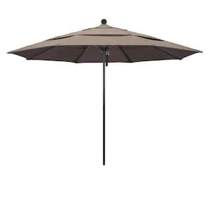 11 ft. Black Aluminum Commercial Market Patio Umbrella with Fiberglass Ribs and Pulley Lift in Taupe Sunbrella