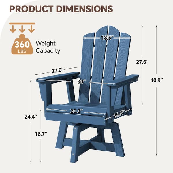 JEAREY HDPE Outdoor Swivel Dining Chair Navy HDPE Frame Swivel