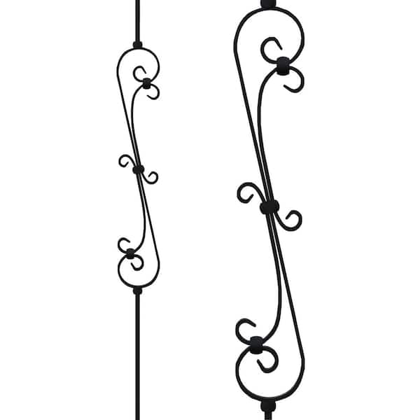 Stair Parts 44 in. x 1/2 in. Satin Black Narrow Scroll Iron Baluster for Stair Remodel