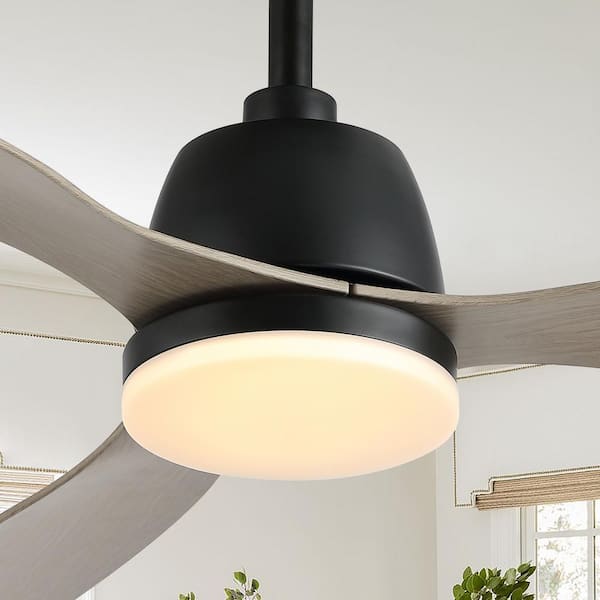JONATHAN Y Audie 52 in. 1-Light Classic App/Remote 6-Speed Propeller Integrated Indoor/Outdoor LED Ceiling Fan, Gray Wood Finish