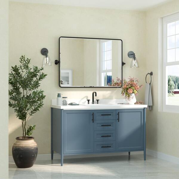KeonJinn 40 in. W x 30 in. H Black Mirrors Framed Tilt Mirrors for