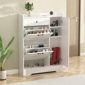 47.2 in. H x 35.4 in. W White Wood Shoe Storage Cabinet with Foldable Compartments, Drawer and Cabinets