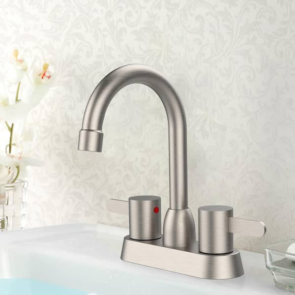 4 in. Centerset 3-Hole Double Handle Bathroom Faucet in Brushed Nickel