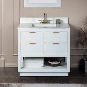 Venice 43 in.W x 22 in.D x 38 in.H Bath Vanity in White with Engineered stone Vanity Top in Fish Belly with White Sink