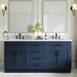 Hepburn 72 in. W x 22 in. D x 36 in. H Double Sink Freestanding Bath Vanity in Midnight Blue with Carrara Quartz Top