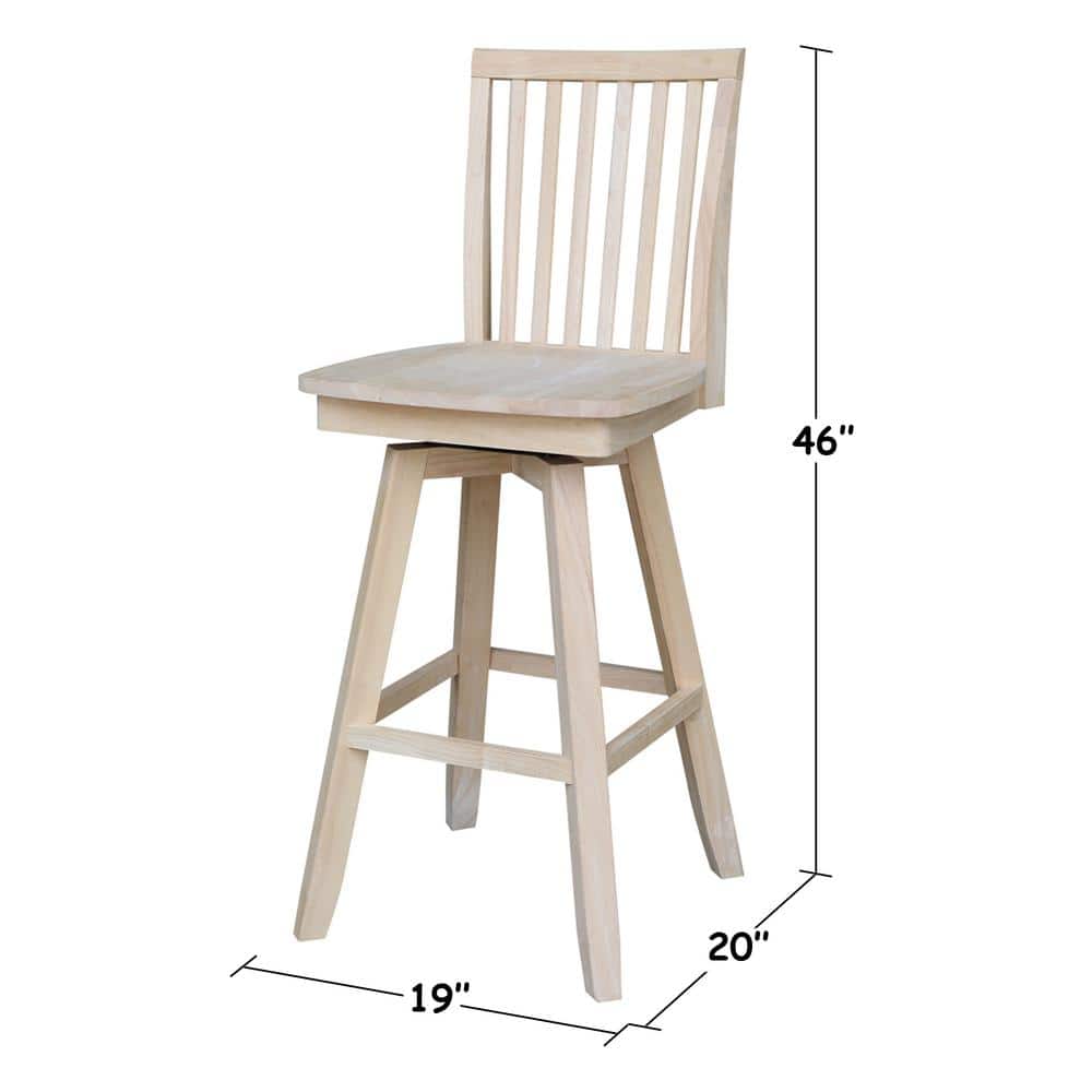 Traditional Rubberwood Swivel Bar Stool in Rich Brown