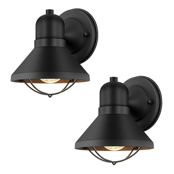 TRUE FINE Richland 1-Light Powder-Coated Black Outdoor Wall Lantern Sconce (Set of 2)