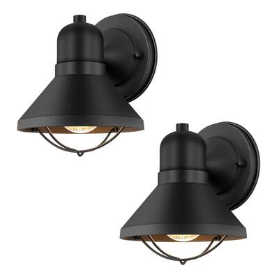 Richland 1-Light Powder-Coated Black Outdoor Wall Lantern Sconce (Set of 2)