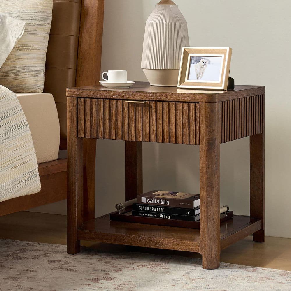 Yoshua 23.75 in. Black Rectangle Wood End Table with Fluted Surface - thumbnail 9