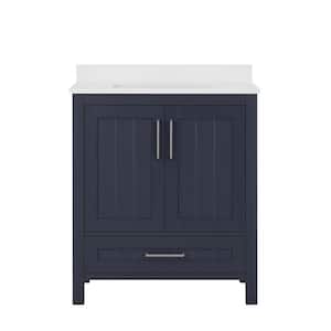 Kansas 30 in. W x 19 in. D x 34 in. H Single Sink Bath Vanity in Midnight Blue with White Engineered Stone Top