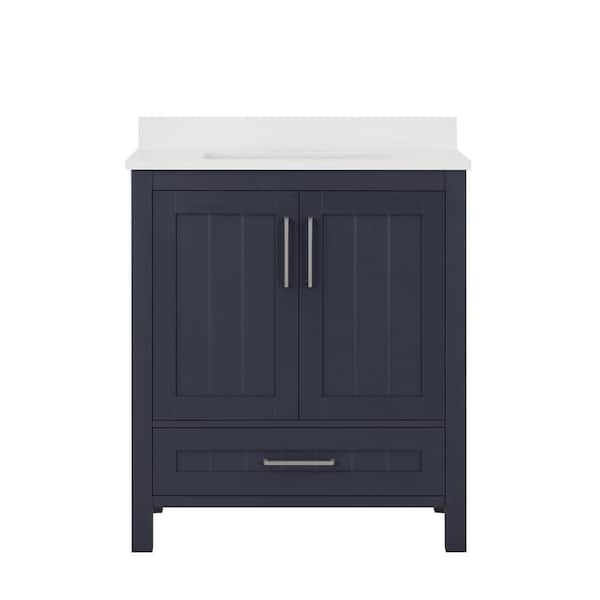 Kansas 30 in. Single Sink Midnight Blue Bath Vanity with White Engineered Stone Top (Assembled)