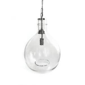 21 in. H and 13 in. W 1-Light Silver Wavy Hammered Hand Blown Glass Pendant with Clear Glass Shade