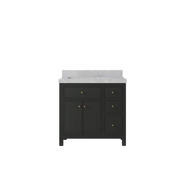 Willow Collections Sonoma 36 in. W x 22 in. D x 36 in. H Left Offset Sink Bath Vanity in Black Top with 2" Pearl Gray Quartz Top