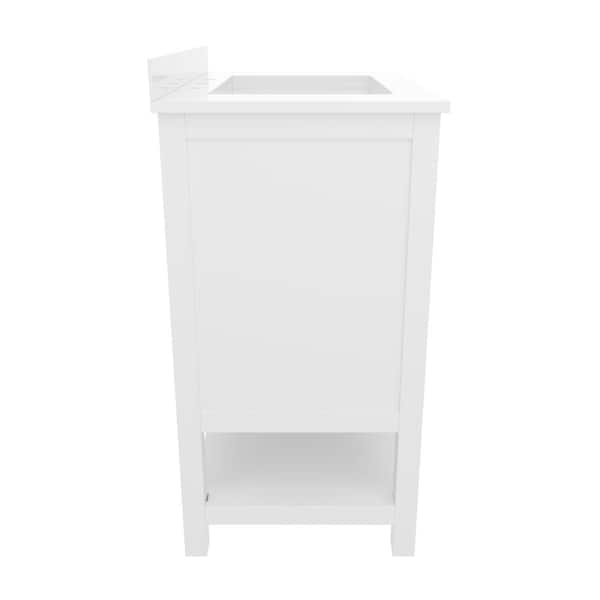 Vega 30 in. Bathroom Vanity with Sink Combo, Storage Cabinet, Carrara White Stone Marble Finish Countertop, White/Gold