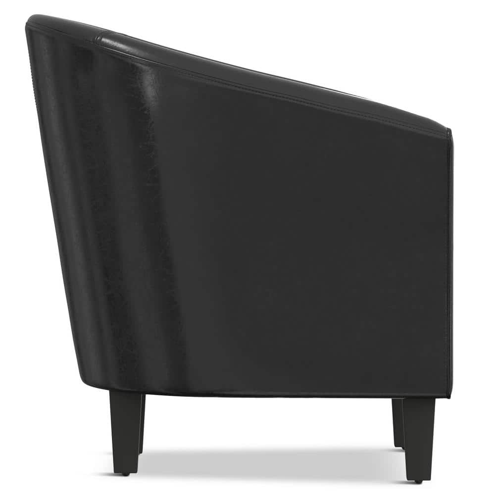 Austin Contemporary Barrel Armchair in Deluxe Black Faux Leather