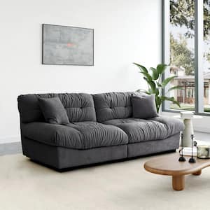 89 in. Overstuffed Anti Cat Scratch Fabric Armless 2-Seats Leisure Sofa Room Furniture Couch for Apartment in Gray