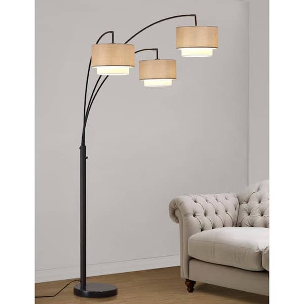 Homeglam Broadway 3 Light 4 Way Switch Arch Floor Lamp Espresso Brown White Shades Bronze Painted