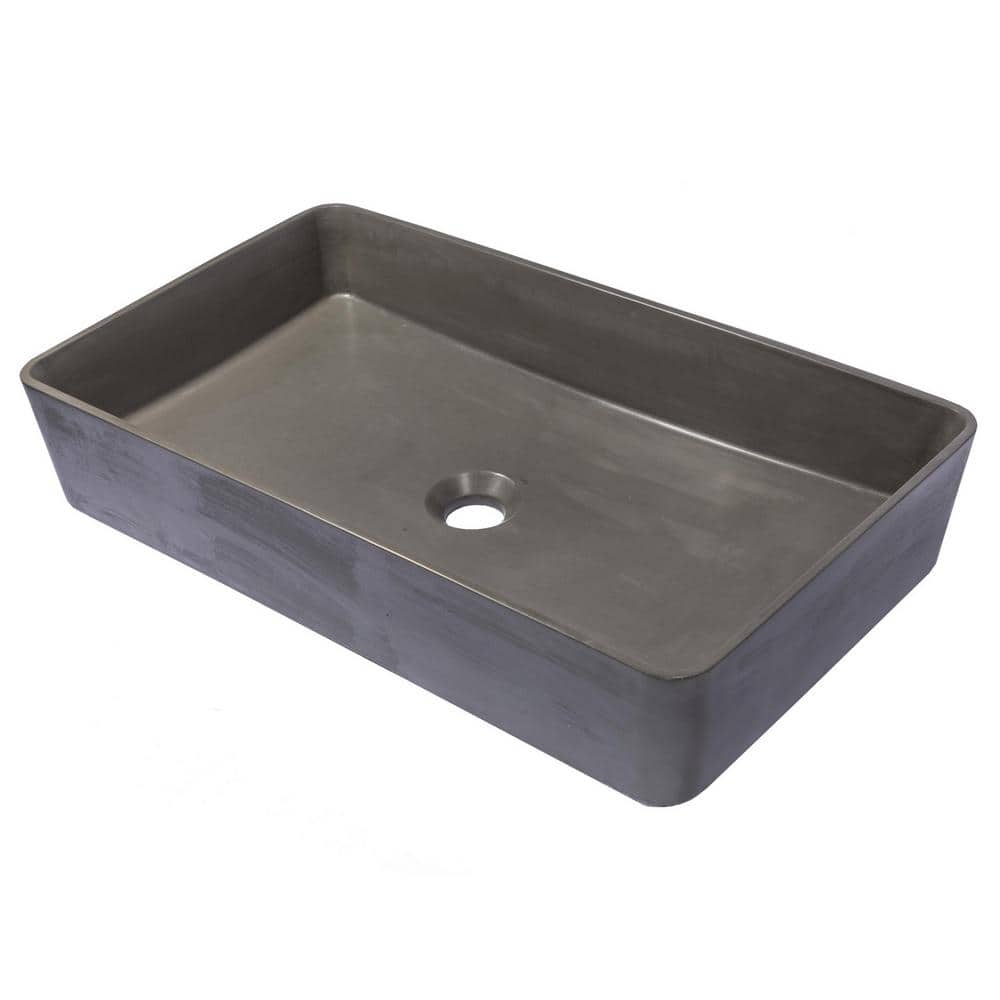 Charcoal Concrete Rectangular Vessel Sink with Rounded Corners