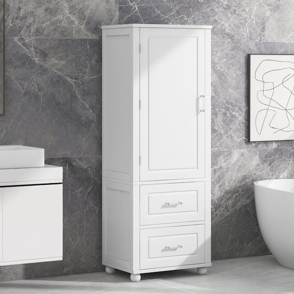 White 61.40 in. Accent Cabinet with 2-Drawers and Adjustable Shelves