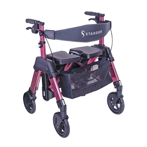 Stander EZ Fold-N-Go 4-Wheel Bariatric Rollator with Large Seat in Pink