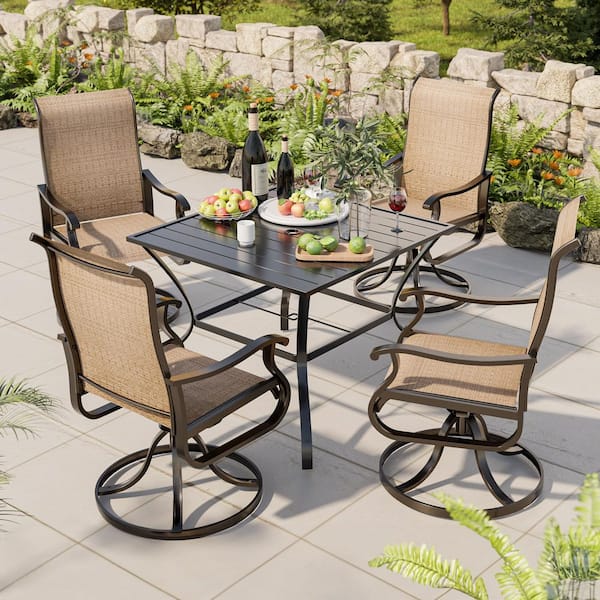 Brown Metal Outdoor Dining Chairs with Swivel Design (4-Pack)