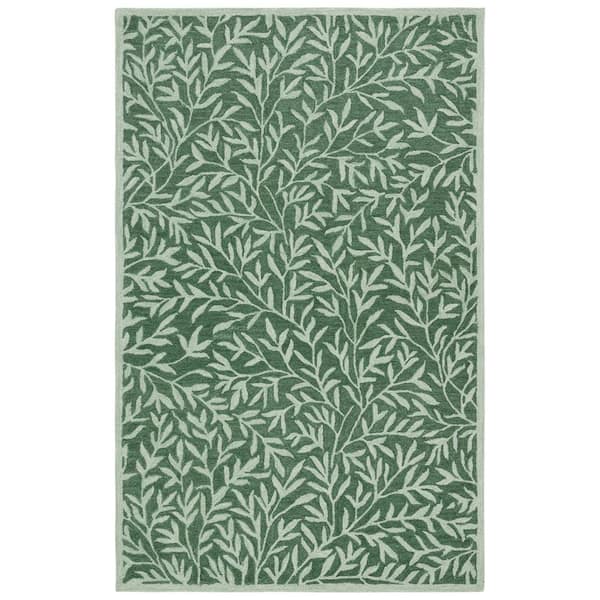 SAFAVIEH Jardin Green Doormat 3 ft. x 5 ft. Floral Border Solid Color Area Rug