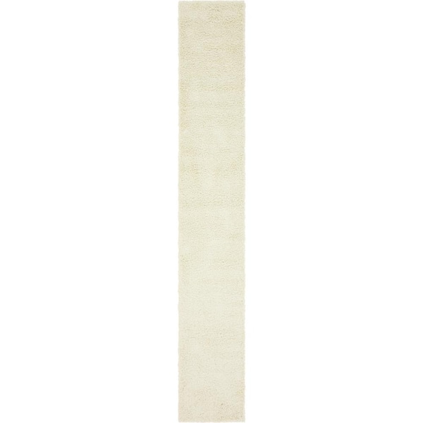 Unique Loom Solid Shag Pure Ivory 16 ft. Runner Rug