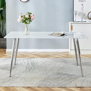 Modern Rectangle White Faux Marble 66.73 in. 4-Legs Dining Table Seats for 6